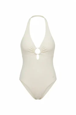 Bañador moldeador escote profundo blanco