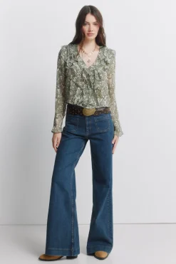 Blusa gasa volantes estampada