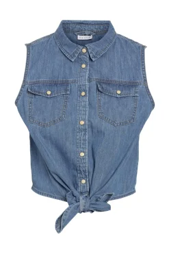 Camisa vaquera sin mangas anudada