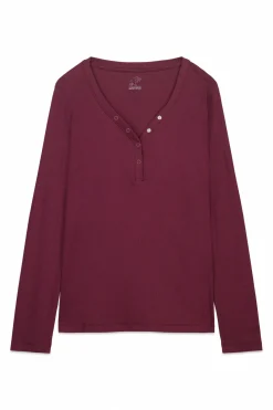 Camiseta manga larga algod&oacute;n canal&eacute; granate