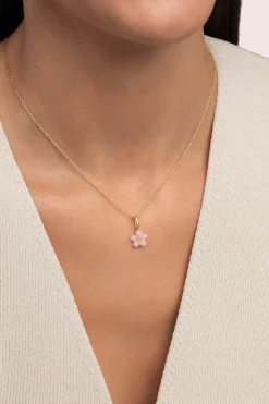 Charm Flower Pink Plata Baño Oro