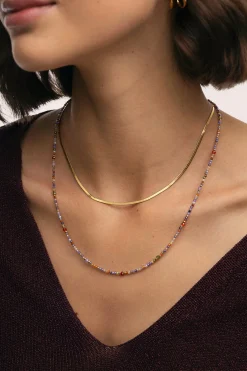 Collar Doble Crystals Lisse Acero Ba&ntilde;o Oro
