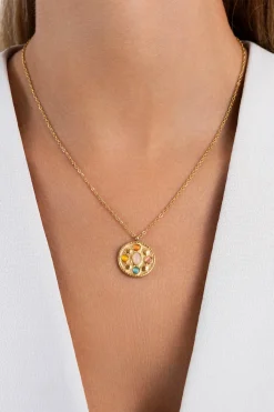 Collar Medallion Five Stones Acero Baño Oro