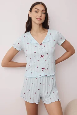 Conjunto de pijama corto floral lazos
