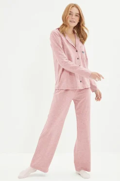 Conjunto pijama camisero bolsillo animales rosa