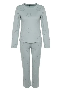 Conjunto pijama con estrellas menta100% algod&oacute;n