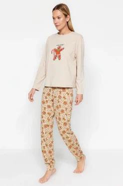 Conjunto pijama Galleta jengibre Navidad beige