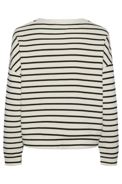 Cotton sweatshirt with striped print. Closed collar and long sleeves. Soft texture.