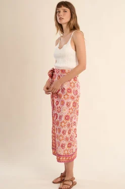 Falda larga con estampado y lazada