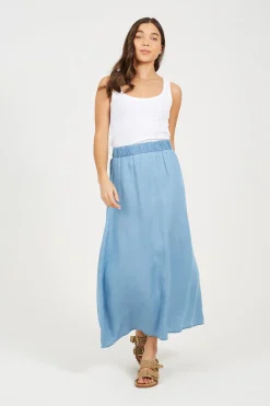 Falda midi con cintura elástica