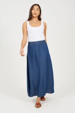 Falda midi con cintura elástica