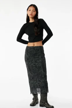 Falda midi de tul con estampado animal y forro, cintura estándar