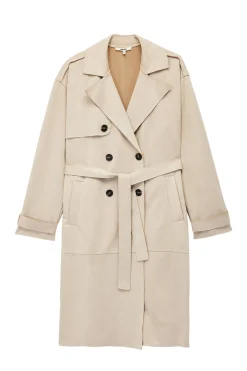 Gabardina con botones y cintur&oacute;n con detalle de bolsillo