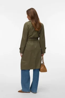 Gabardina midi manga larga