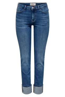 Jeans slim bajo vuelto