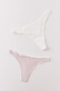 Pack 2 tangas algodón rosa y estampado blanco