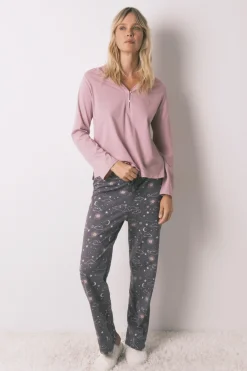 Pantalón largo 100% algodón estampado astral