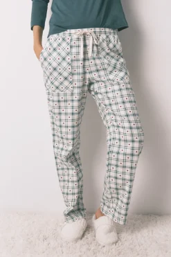Pantal&oacute;n largo franela estampado cuadros verde