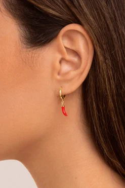 Pendientes Suelto Aro Chili Enamel Ba&ntilde;o Oro
