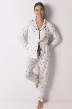 Pijama camisero largo estampado corazones