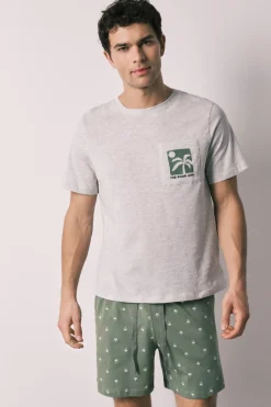 Pijama corto hombre algod&oacute;n estampado palmeras
