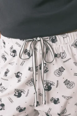 Pijama largo 100% algod&oacute;n gris estampado Mafalda