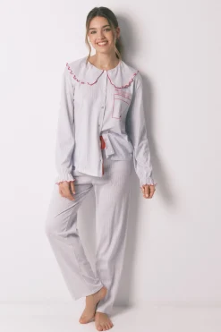 Pijama largo algod&oacute;n cuello bobo