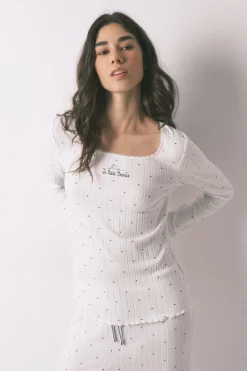 Pijama largo canalé blanco estampado estrellas