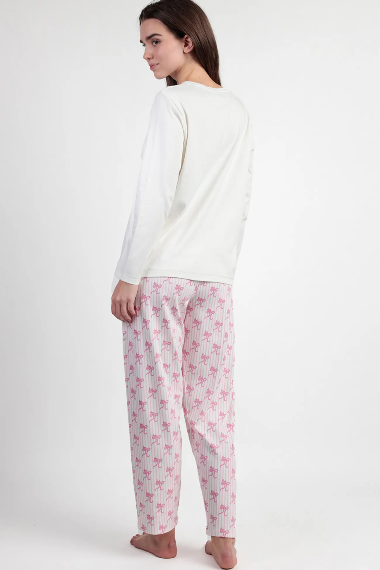 Pijama largo rayas lazos Barbie 100% algodón