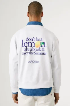 Sudadera de cuello redondo con logo frontal y estampado trasero.