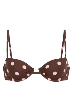 Top bikini balconette estampado lunares marr&oacute;n