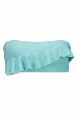 Top bikini bandeau relleno volantes azul