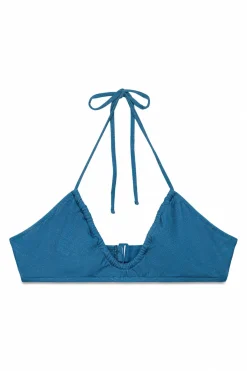 Top bikini fruncido azul brillo
