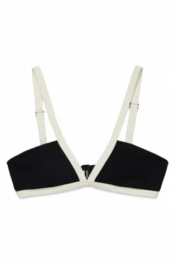 Top bikini triangular negro semi brillante