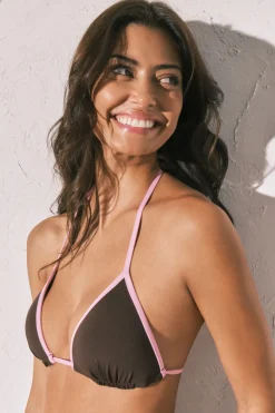Top bikini triangular push up marrón