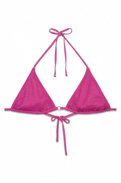 Top bikini triangular rosa brillo