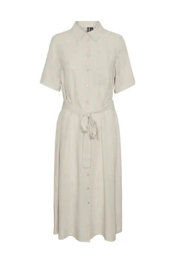 Vestido camisero midi de lino en manga corta