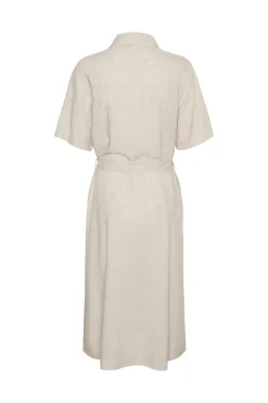 Vestido camisero midi de lino en manga corta