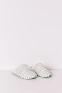 Zapatillas casa borreguito cuadros verdes